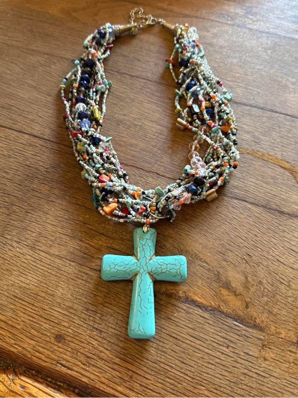 Multi-Strand Turquoise Cross Pendant Necklace - Women Jewelry